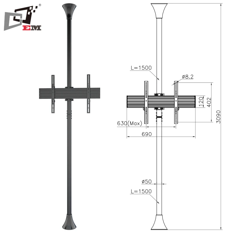 Up And Down Movement Exhibition Stand Floor TV Brackets 50 Inch For Single Screen