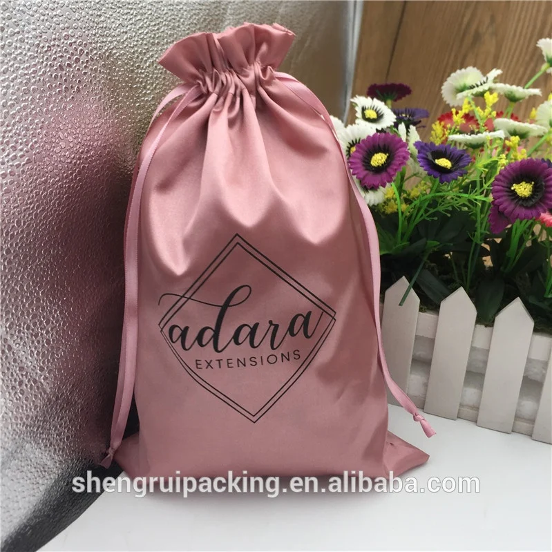 Индивидуальные розовые золотые шелковые атласные мешки для наращивания волос/атласные мешки для волос на шнурке для упаковки/Подарочный пылесборник для сатина