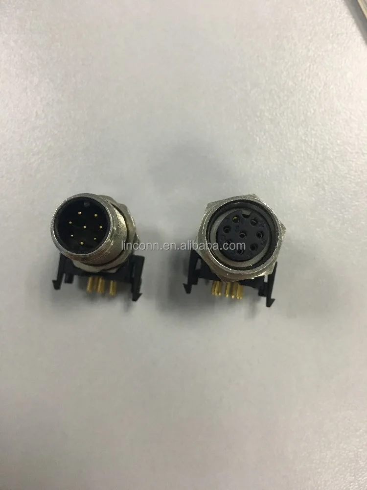 M12 4PIN 5PIN 8PIN right angled PCB type connector 90 degree panel mount connector
