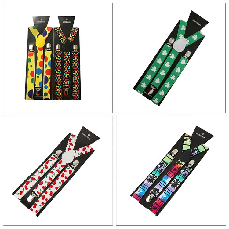 
Custom Personalized Logo Pattern Digital Screen Print Festival Design Y Back Printing Suspenders with 3 Metal Clips 