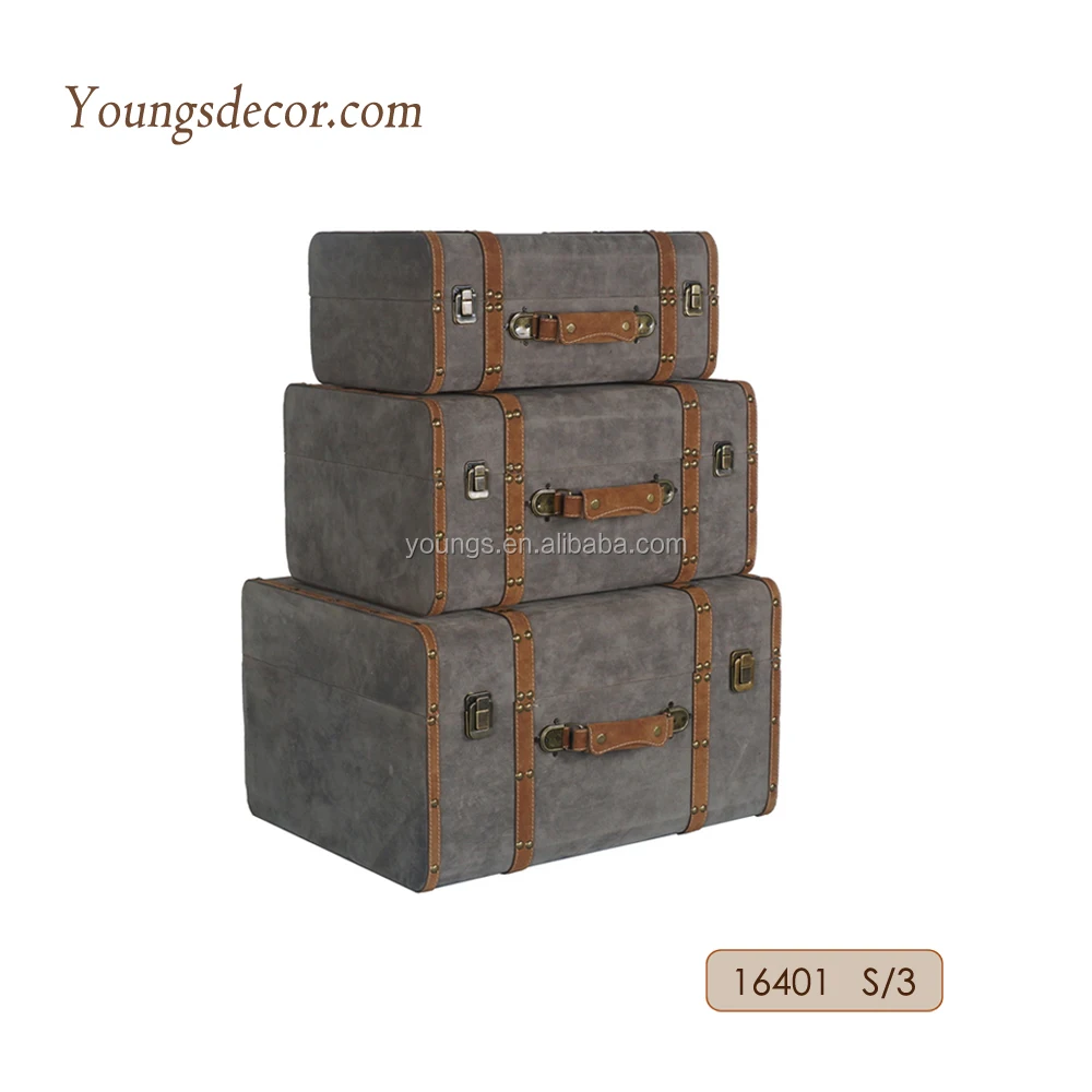 Decorative Handmade Wooden Storage Luggage Suitcase Chest Set