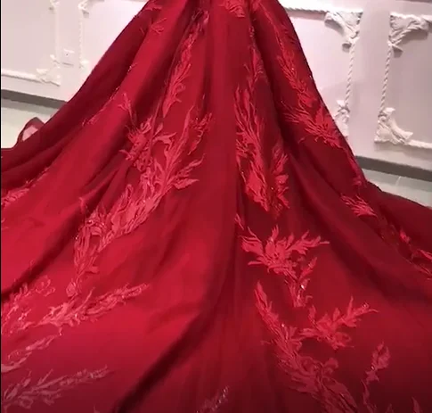 Red Wedding Dresses new Elegant Ball Gown Wedding Dresses 3/4 Sleeves Luxury Heavy Beaded Bridal Gowns Bridal Dresses