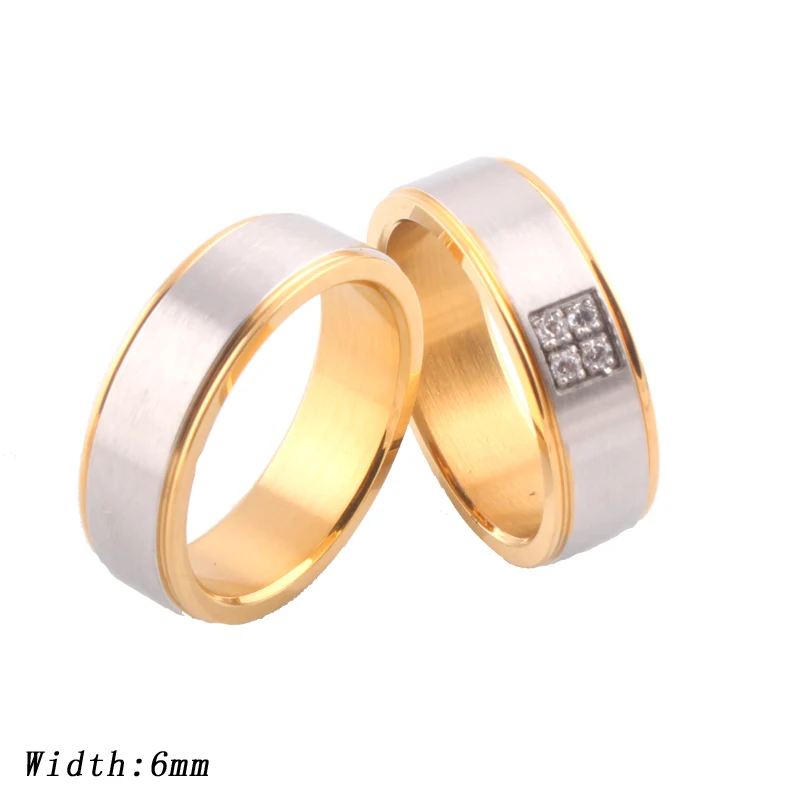 4MM Lovers Wedding Ring With Square Zircon IP Gold Plated