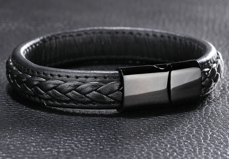 Popular Unisex Brown Leather Bracelet Stitched Plaited Bangle Cuff Jewelry