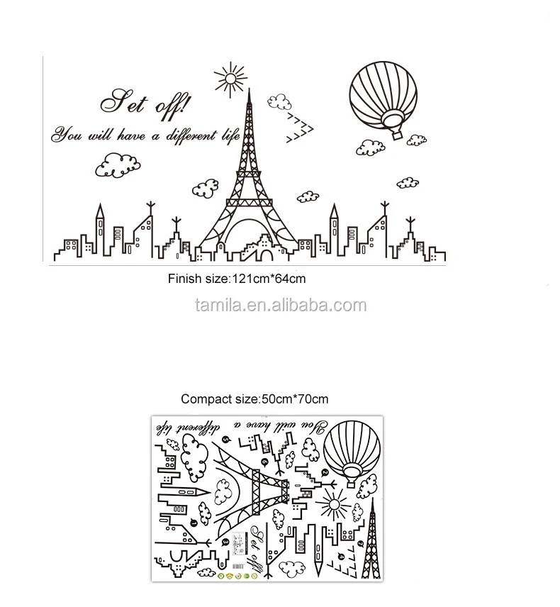 Home decorative funny France Eiffel Tower Removable Wallpaper for Home Decoration