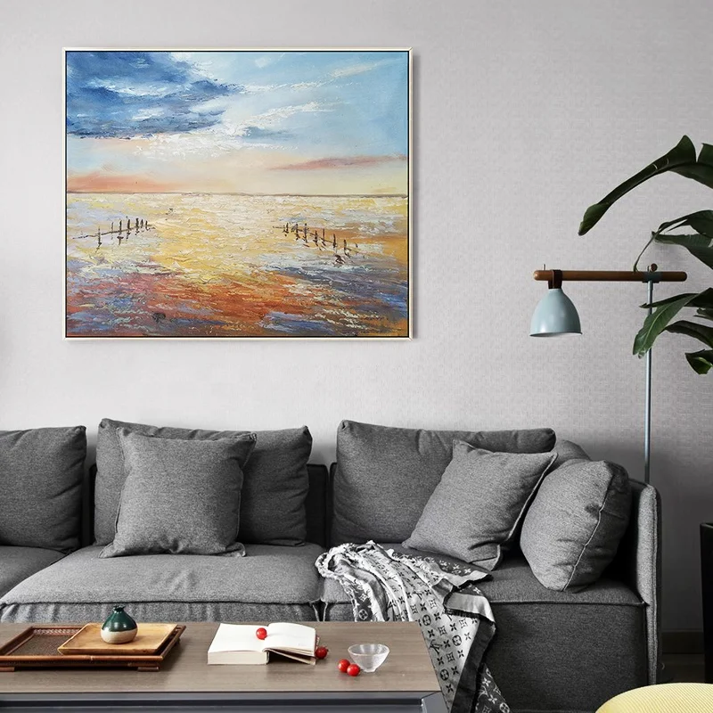 Лидер продаж, абстрактная картина маслом Морской пейзаж, закат, ручная роспись, Картина на холсте, Настенный декор, искусство