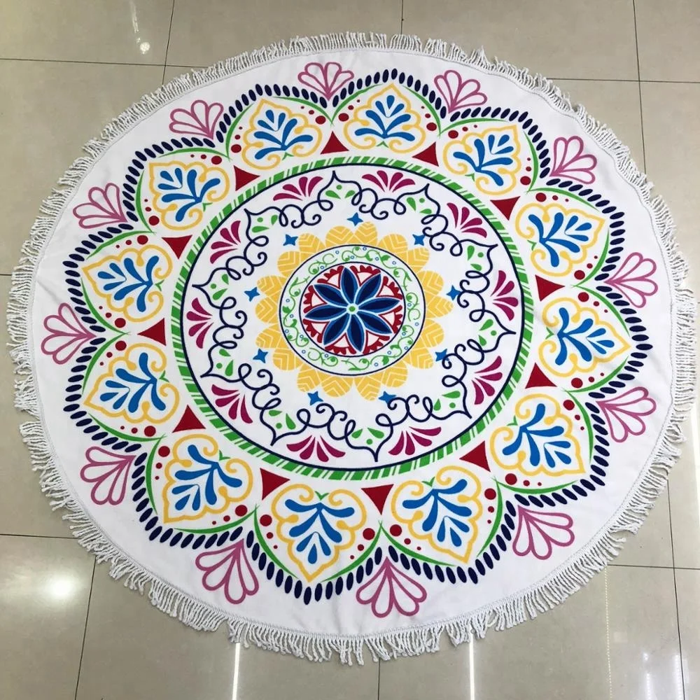 
Microfiber customized photo printed round beach towels with tassels 