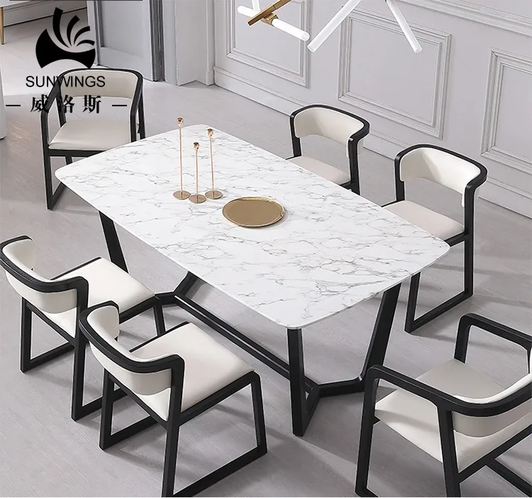 Wood Dining Room Table Set Home Furniture Ash with Marble Top Wooden Legs New Modern dining table