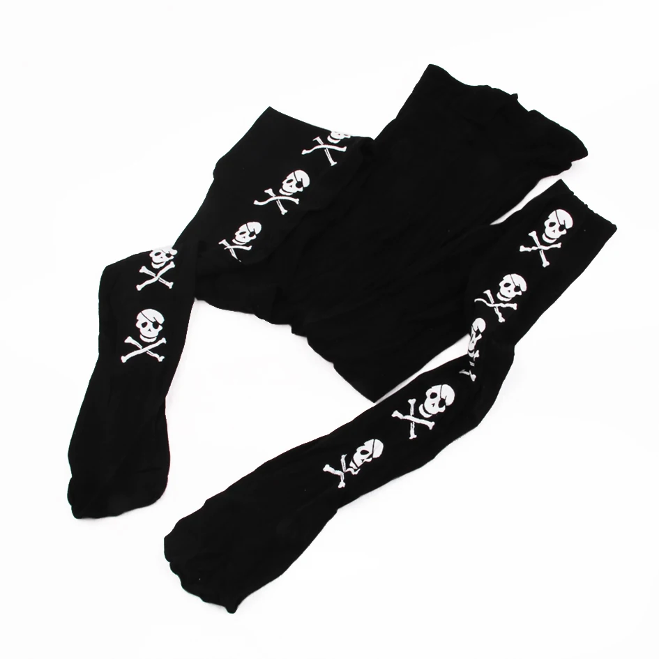 Halloween ladies carnival clothing pantyhose wholesale white skull printed stockings pantyhose