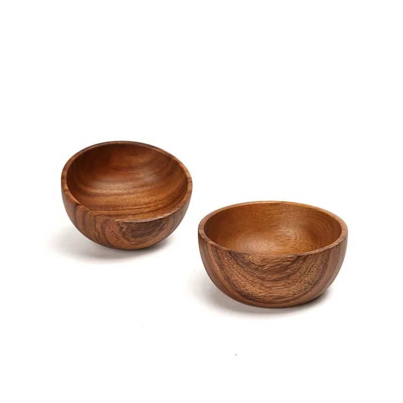 Classical Handmade Natural 10cm Anti-scald  Acacia  Wood  Soup Rice Bowl