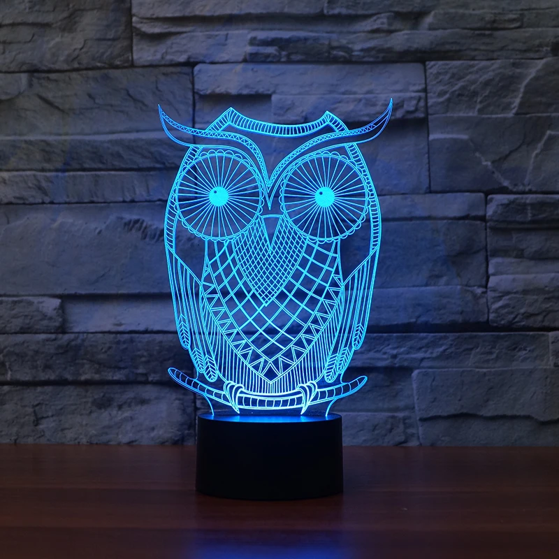 3d effect owl illusion home deco lamp with 7 color led night light for kid's gift FS-3389