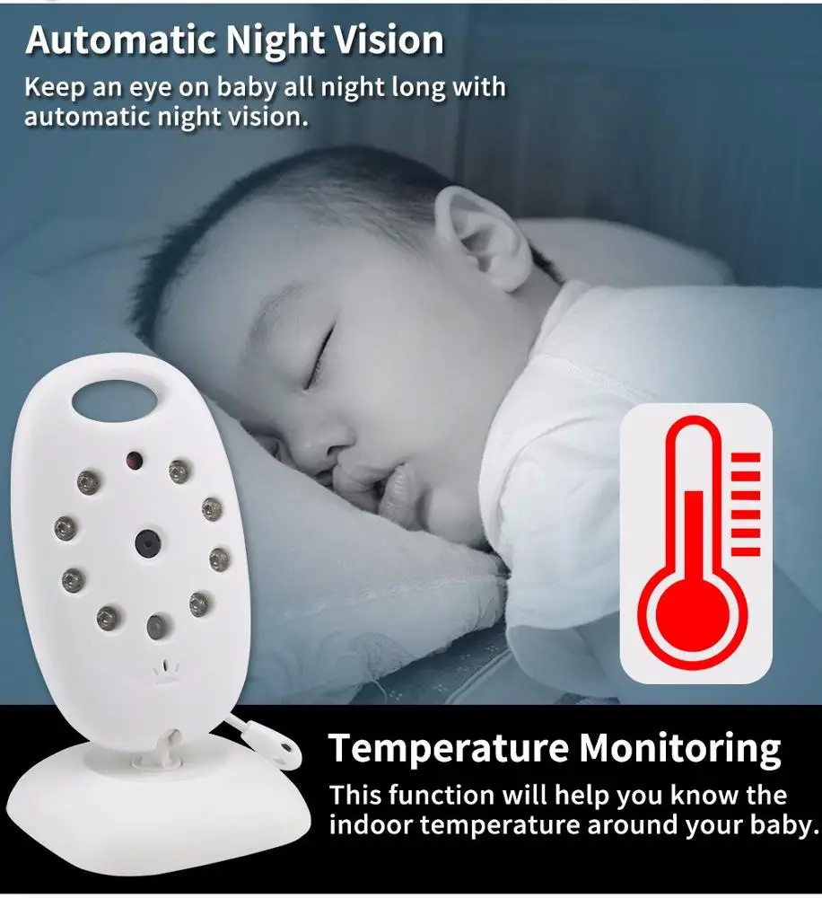 Baby Video Monitor Video Intercom Baby Walkie Talkie Baby Monitor Mount Night Vision Camera Sleeping Music Temperature Display
