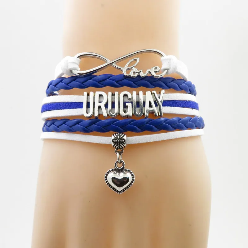 Infinity love SUDAN PALESTINE KUWAIT URUGUAY HUNGARY SIERRA LEONE MOZAMBIQUE  Bracelet Heart Charm  National Flag Bracelets