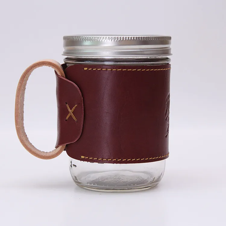 Real Tanned Leather Drink Cooler Cup Holder Coffee Sleeve