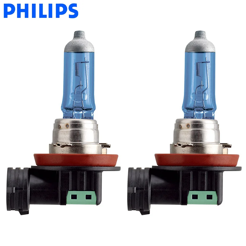 Philips H11 12V 55W Crystal Vision 4300K Halogen Bulbs Bright White Light Car Lamps Stylish Look UV Resistant 12362CVSM, Pai