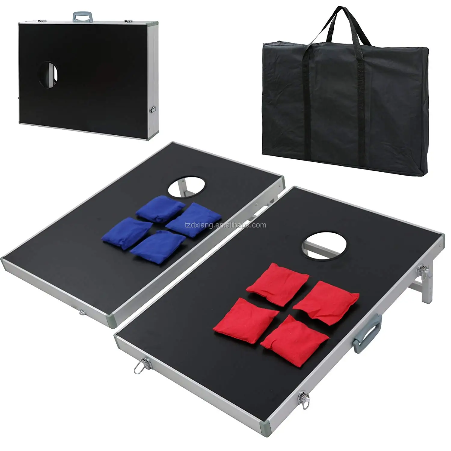 Cornhole PRO Regulation Size Bean Bag Toss Game Set - Foldable (Black, LED and Red & Blue designs)