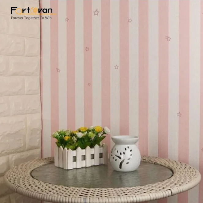 Blue/pink star striped adhesive embossed pvc wallpaper