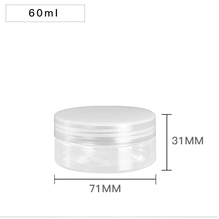 IBELONG Wholesale 60ml empty round clear pet plastic cosmetic packaging cream jar  with clear plastic cap