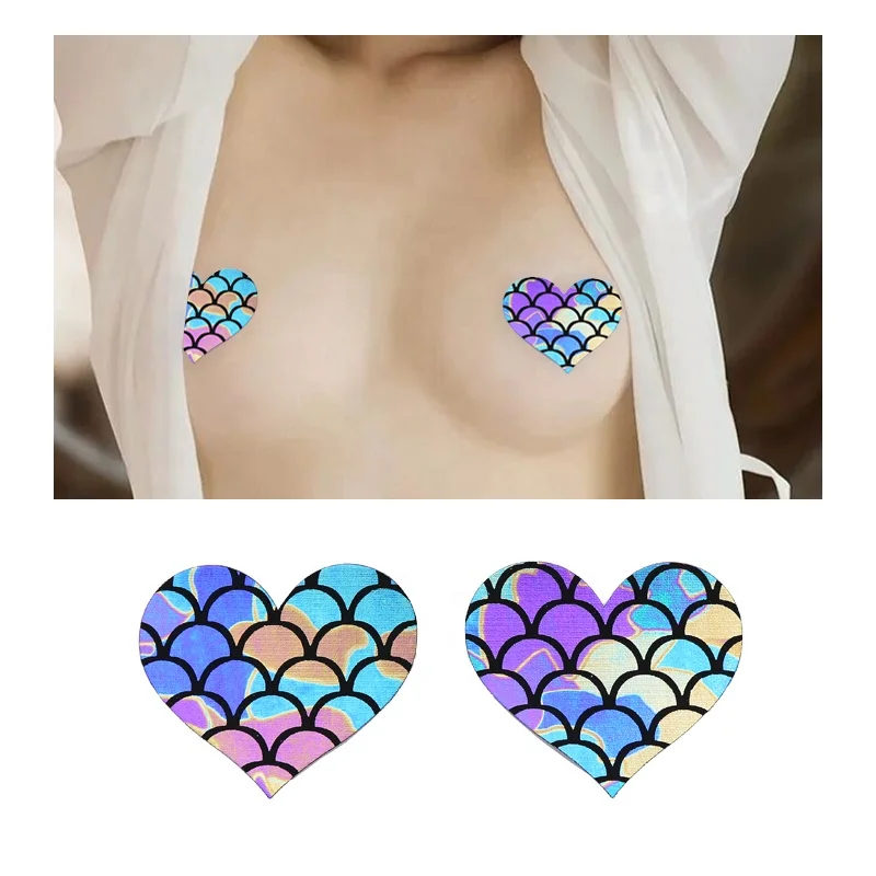 Laser Mermaid Pattern Disposable Adhesive Sexy Heart Star Mixed Shaped Nipple Breast Cover Sticker