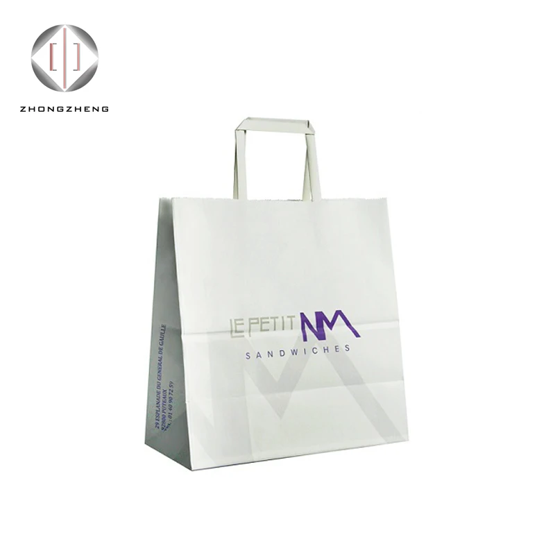 Chinese oem factory custom printing white kraft paper bag with twisted handle
