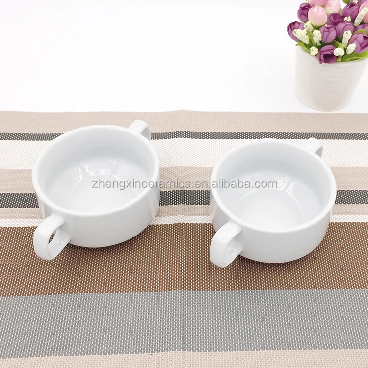 Custom Ceramic Microwave Oven Safe Bowl Pudding Breakfast Cereal Serving Bowl With Handles