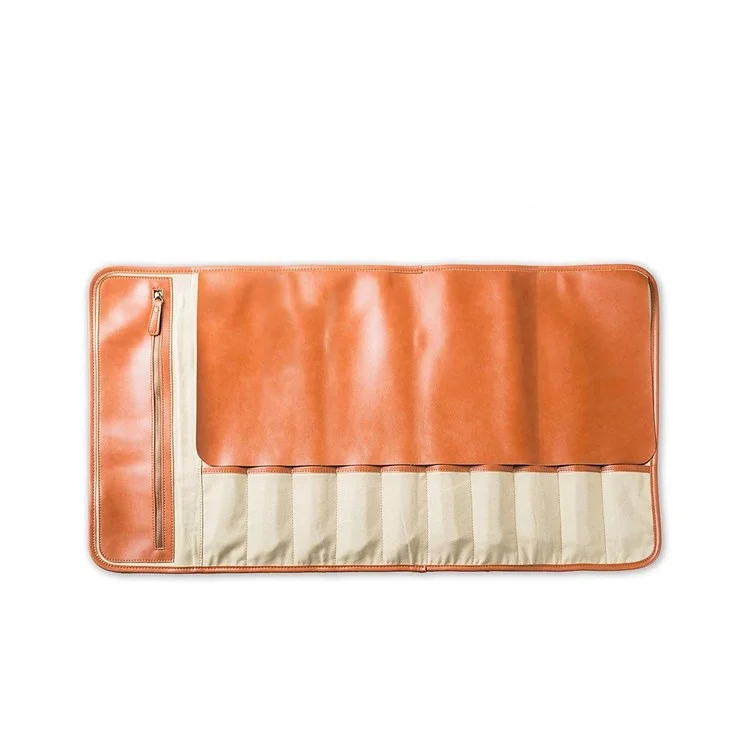 Chef Knife Roll Bag Carrying Case Holds 10 Knives  Leather Zipper for Culinary Tools  Knives Not Included