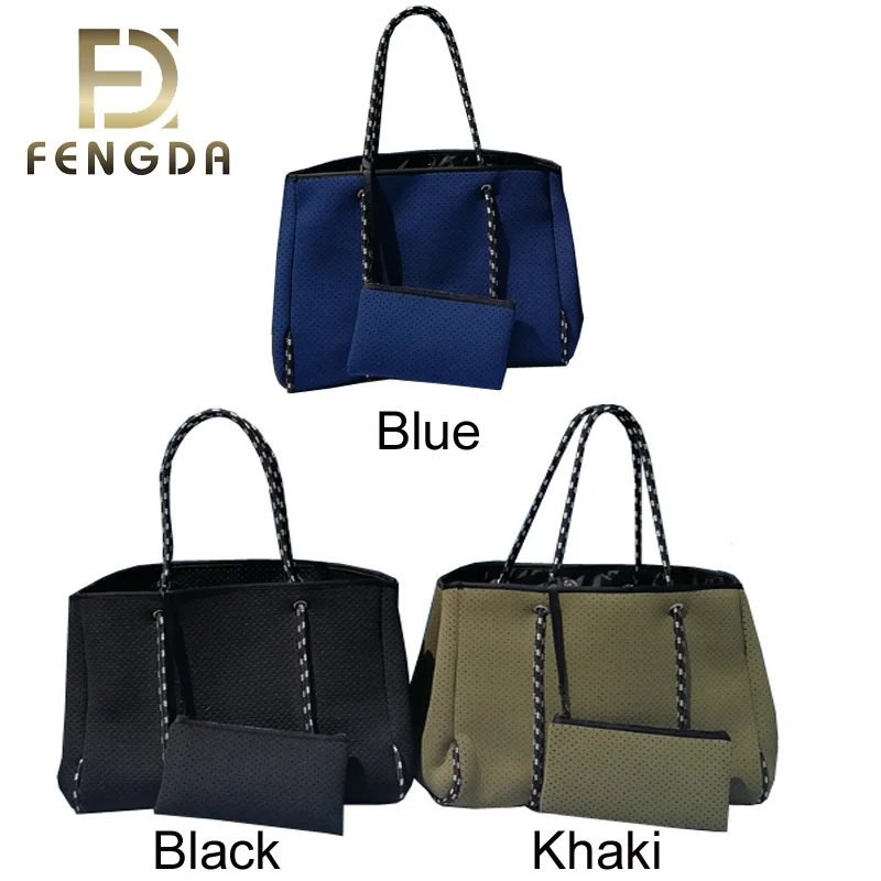 4MM high quality fashion colorful custom printed woman perforated neoprene beach tote bag