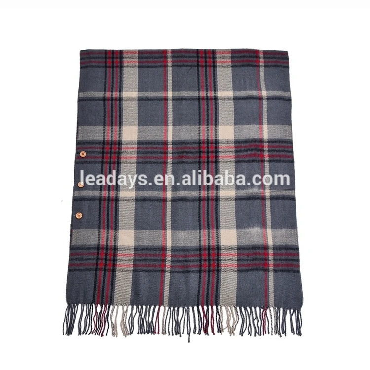
plaid classic fringe button hot selling ladies cape poncho 