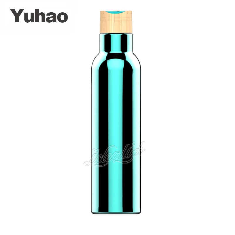 Logo Double Sided Stainless Steel Vacuum Water Bottle with Wooden Cap