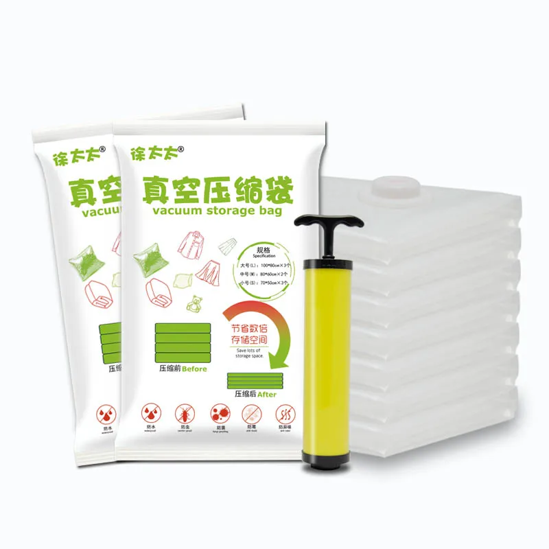Space-saving vacuum sealed storage bag is used for family storage and travel