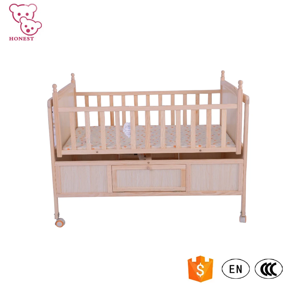 Solid wooden baby bed swinging crib for new born baby