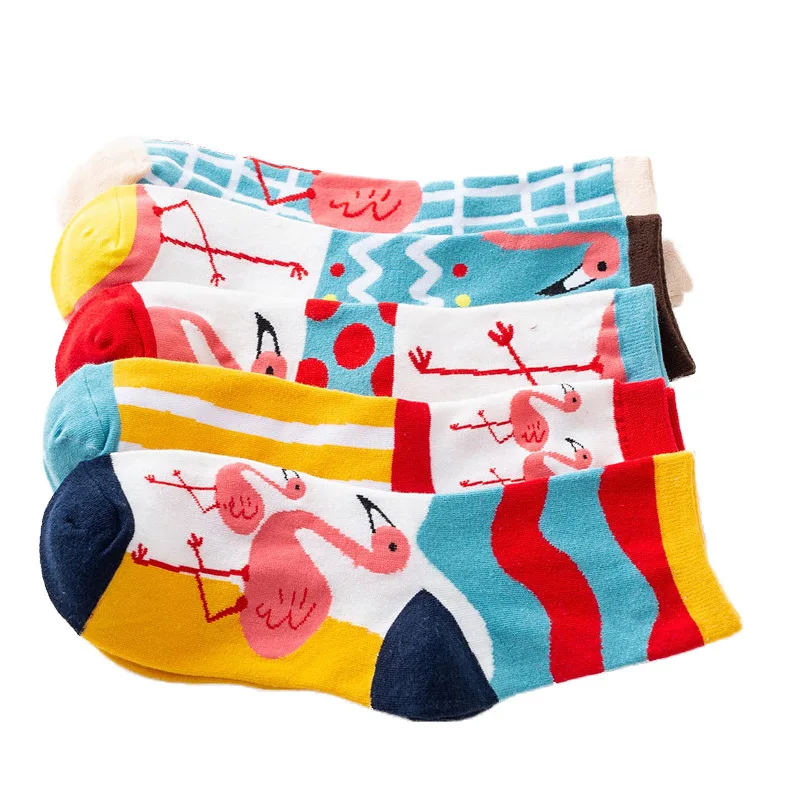 Женские хлопковые короткие носки до щиколотки с рисунком розового фламинго, весна-лето-осень