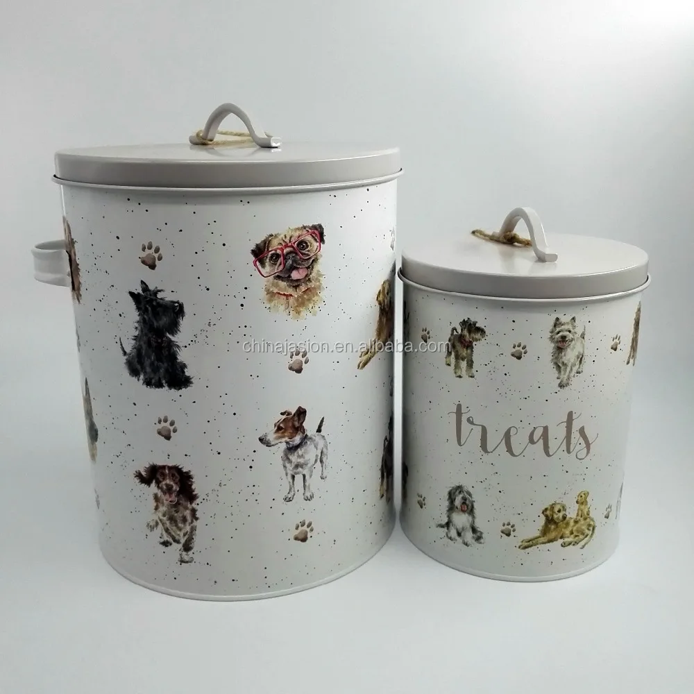 Wholesale Vintage Dog Treats Jar Retro  Metal Steel Bin Treat Cat Dog Pet Food Storage Container  Dog Treat Box