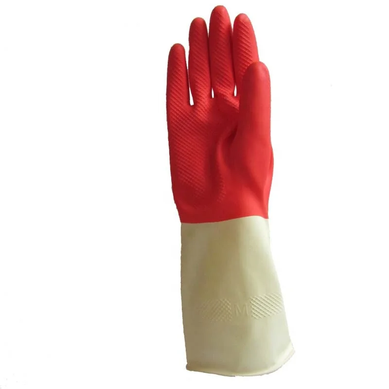 household custom logo  latex glove bicolor waterproof latex kitchen glove cleaning heat resistant food grade rubber glove