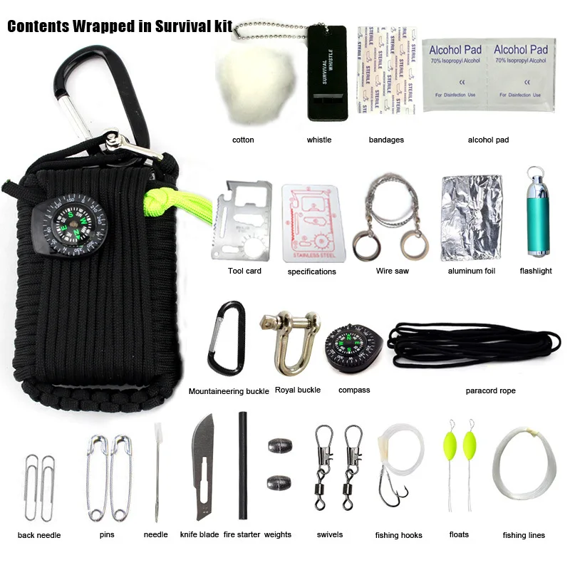 China Factory Wholesale Price Camping Climbing Mountain Emergency Survival Tools Kit Outdoor Activities First Aid Kit 29
