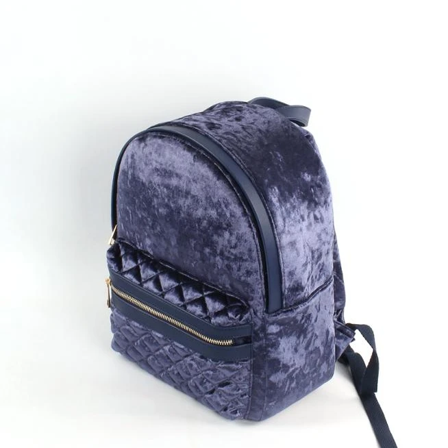Girl Pink Quilted Velvet Backpack with Mini Cate Quilted Design Mochilas  for Rose Gold Shinny School Bag