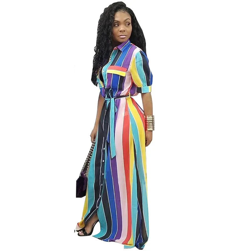 Wholesale women casual fashion striped button up maxi dress TC836