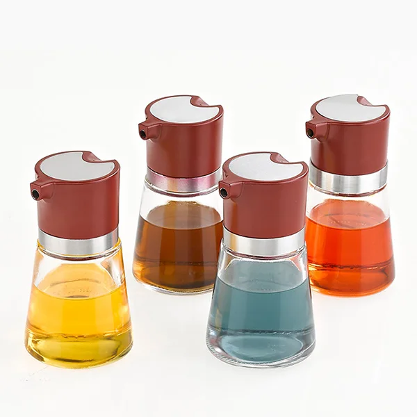 High Quality 4 Pieces Olive Oil and Vinegar Dispenser Bottle Set with Plastic Rack