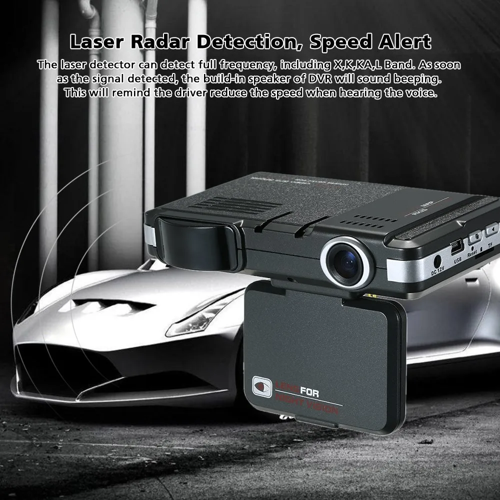 Anti Radar Detector Car DVR 2 in 1 720P Dash Cam Radar Speed Detector with Full Band Mute Button Loop Recording G-Sensor
