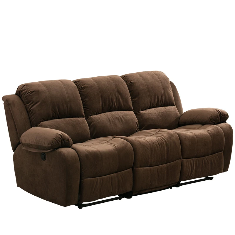Modern Three Seater 3 Brown Fabric Fabrics Electric Sofas Furniture Power Recliner Sofa Set for Living Room