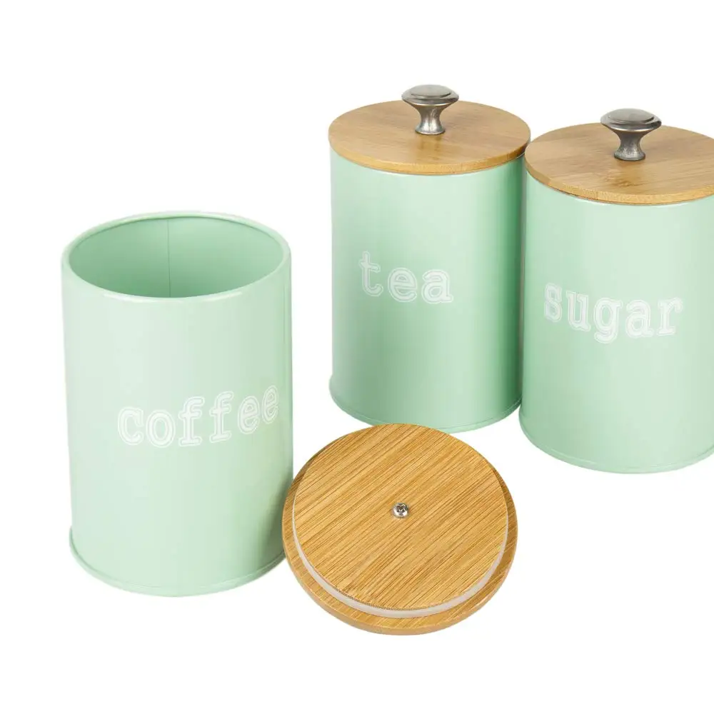 Kitchen bread box bin metal coffee sugar tea canister sets metal bread bin metal food storage box with load printing