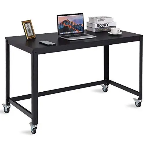 Wood Portable Compact Simple Style Home Office Study Table Writing Desk Workstation with 4 Smooth Wheels