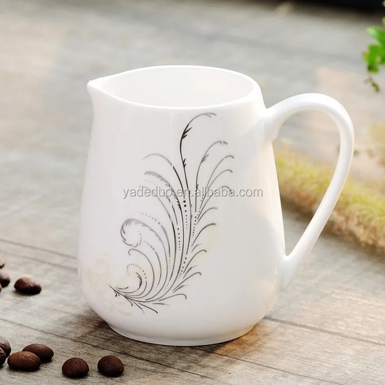 Luxury silver rim ceramic milk jars coffee pot restaurant tableware porcelain small juice jug