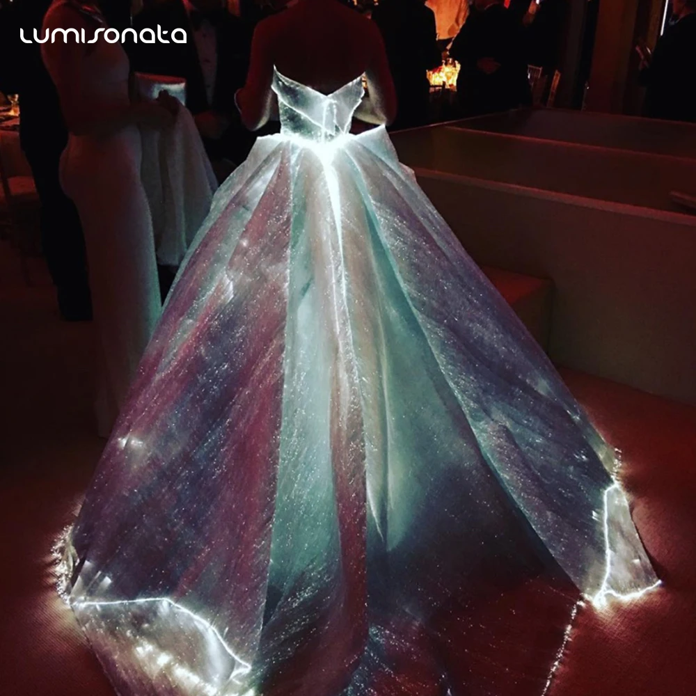 LED Light Luminous Illuminated Evening Dress Fiber Optic Wedding Dress Light-Emitting Wedding Dress