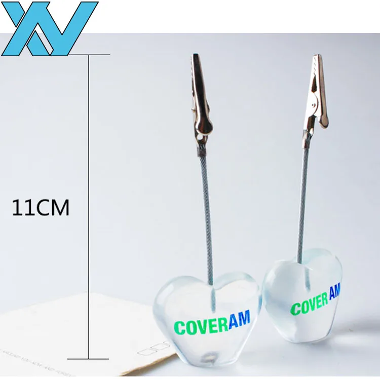 customer logo printing memo clips transparent heart base desktop photo holder