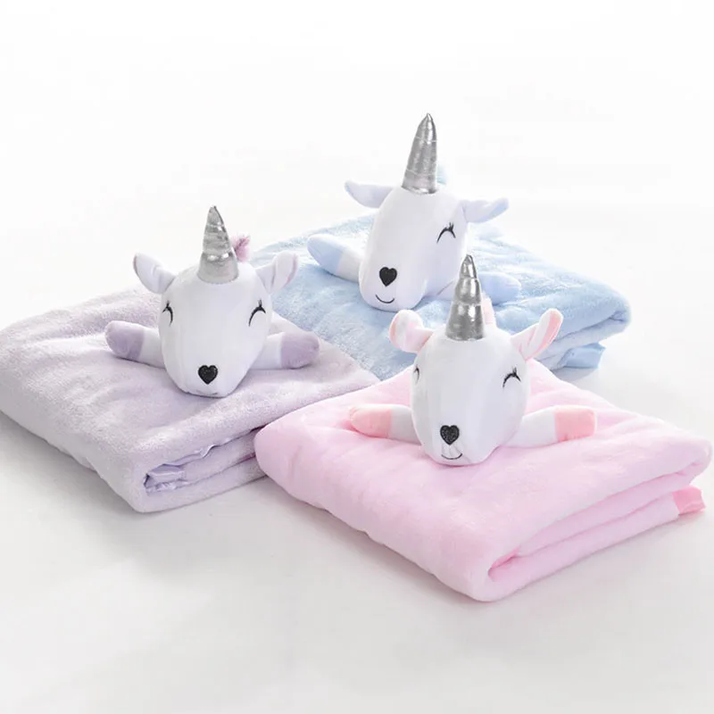 
Cute Bear Unicorn Teething Soother Blanket, Soft Plush Security Kids Baby Blanket, Stuffed Animal Toy 