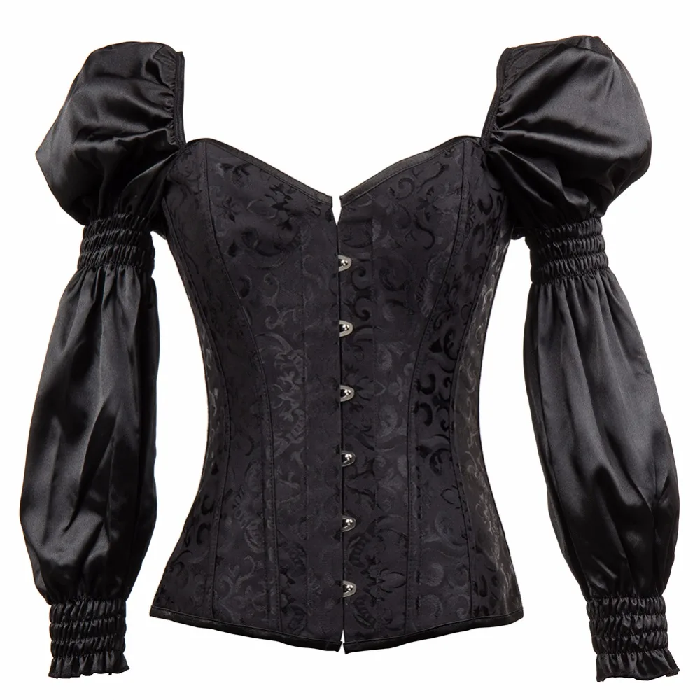 Victorian Retro Corsets And Bustiers With Puff Long Sleeve Black Gothic Corset Plus Size Korsett For Women Steampunk Clothing