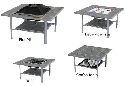  Патио Квадратные бусины 4-функция стальная костра стол