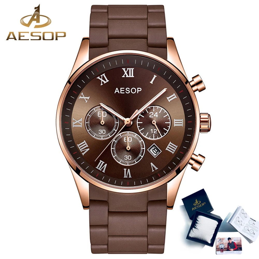 AESOP Black Men Watch Quartz Wristwatch Silicon and Alloy Band Fashion Male Clock Wrist Waterproof watches