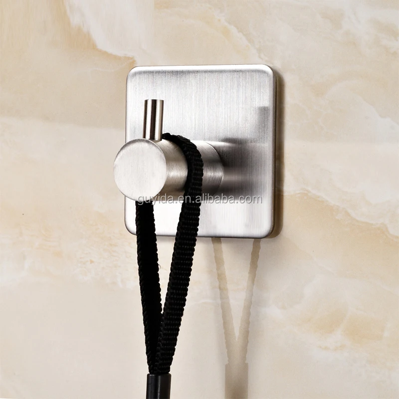 
No nails no drill square shape stainless steel 304 adhesive wall single hook 